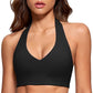 Women’s Ribbed Seamless Halter Sports Crop Top - Solid Color Stretch Fitness Gym Bra for Yoga, Running & Training - Breathable Nylon Spandex Workout Tank