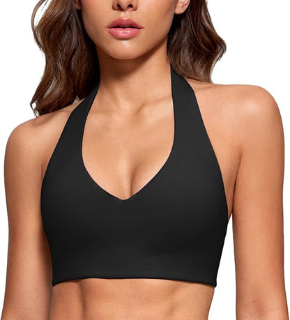 Wallace Athletics Women’s Sexy Solid Color Halter Sports Crop Top - Moisture-Wicking Athletic Gym Bra for Yoga, Pilates, Fitness & Everyday Activewear