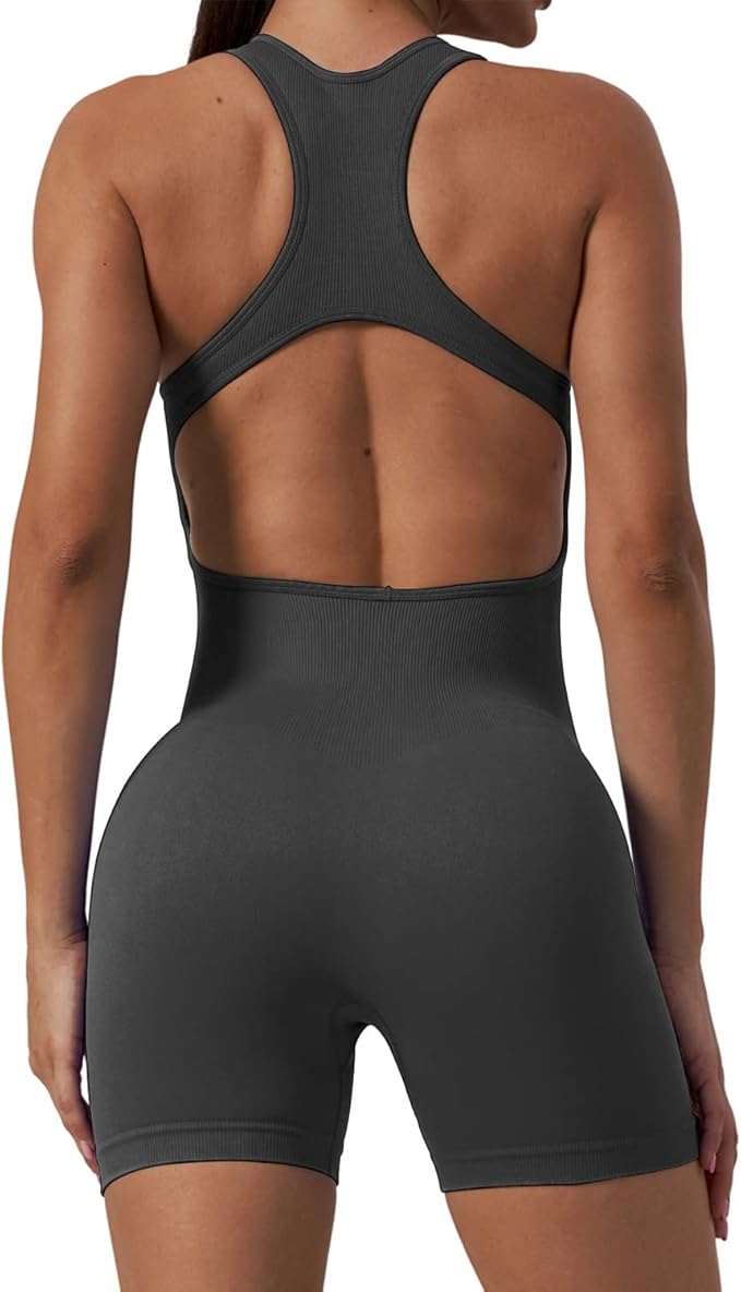 Wallace Athletics Women’s Short Athletic Bodysuit - Seamless Leotard Shorts & Backless Tank Top - Stretchy Workout Jumpsuit for Yoga, Gym, Dance & Casual Wear