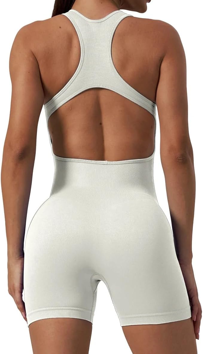 Wallace Athletics Women’s Short Athletic Bodysuit - Seamless Leotard Shorts & Backless Tank Top - Stretchy Workout Jumpsuit for Yoga, Gym, Dance & Casual Wear