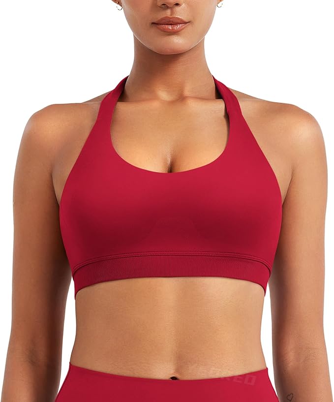 Wallace Athletics Women’s Sexy Solid Color Halter Sports Crop Top - Moisture-Wicking Athletic Gym Bra for Yoga, Pilates, Fitness & Everyday Activewear
