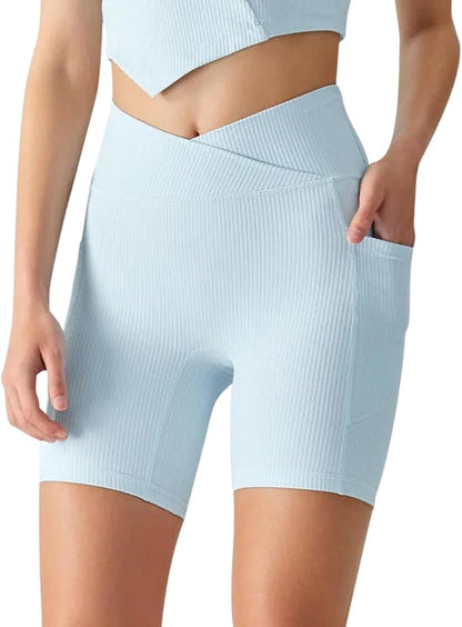 Wallace Athletics Women’s High-Waist Yoga Shorts - Ribbed Fitness Workout Shorts for Gym, Running, Pilates, Squats & Activewear - Comfortable & Moisture-Wicking