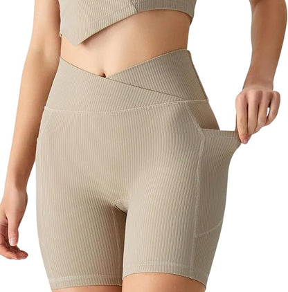 Wallace Athletics Women’s High-Waist Yoga Shorts - Ribbed Fitness Workout Shorts for Gym, Running, Pilates, Squats & Activewear - Comfortable & Moisture-Wicking