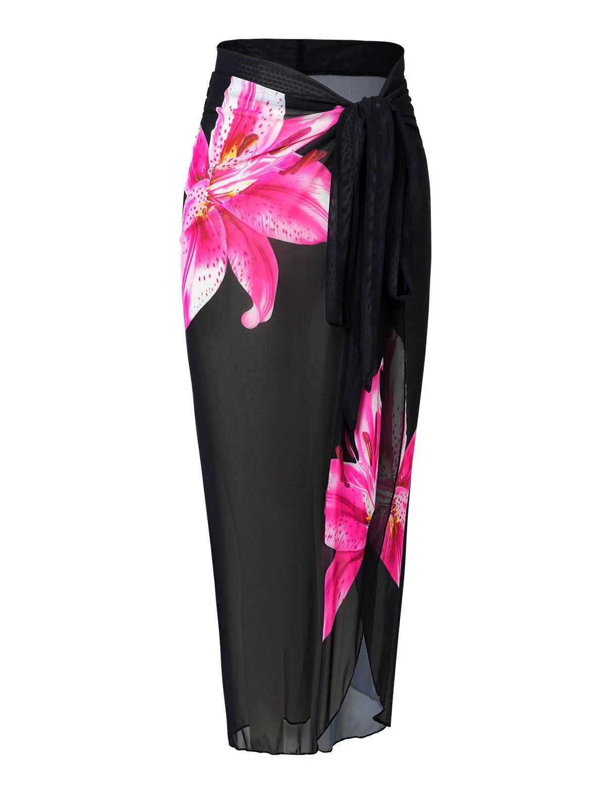 Wallace Athletics Women’s One-Shoulder Cut-Out One-Piece Swimsuit & Tropical Palm Print Sarong Wrap Skirt, Black