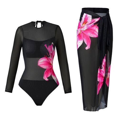 Wallace Athletics Womens One Piece Swimsuit with Cover Up Sarong Wrap Black