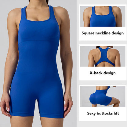 Wallace Athletics Women’s Short Athletic Bodysuit - Seamless Leotard Shorts & Backless Tank Top - Stretchy Workout Jumpsuit for Yoga, Gym, Dance & Casual Wear