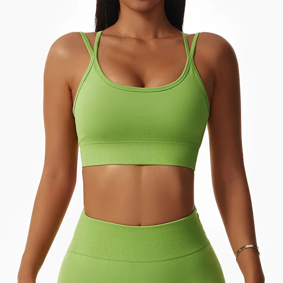 Salsation Criss Cross Bra Green Tiedy（M） Cross Back Sport Bra. Padded Strappy CrissCross Cropped Top