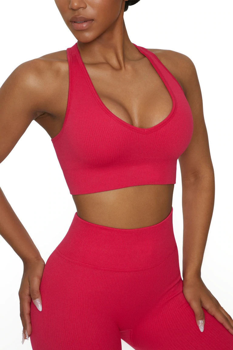 Custom Solid Color ribbed Sport halterTop